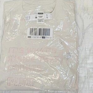 Victoria's Secret PINK Oversized Long-Sleeve Campus Tee T-Shirt Medium BLING